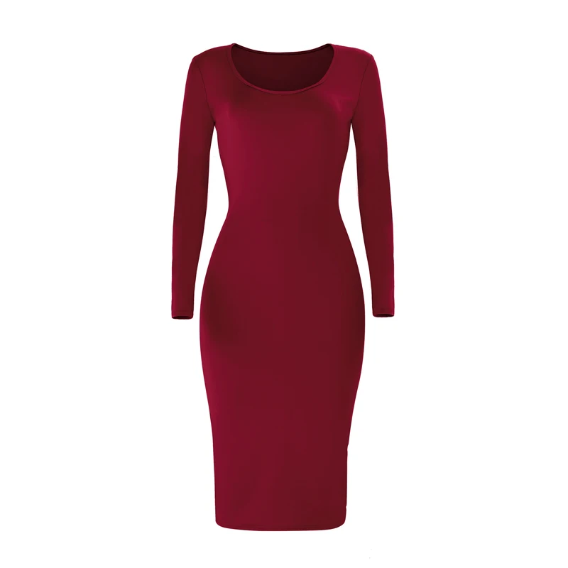 Осень 2019 женское сексуальное однотонное платье полиэстер с длинным рукавом