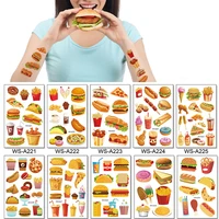 10 kinds fast food tattoos disposable temporary realistic hamburger french fries hot dog body sticker children makeup waterproof