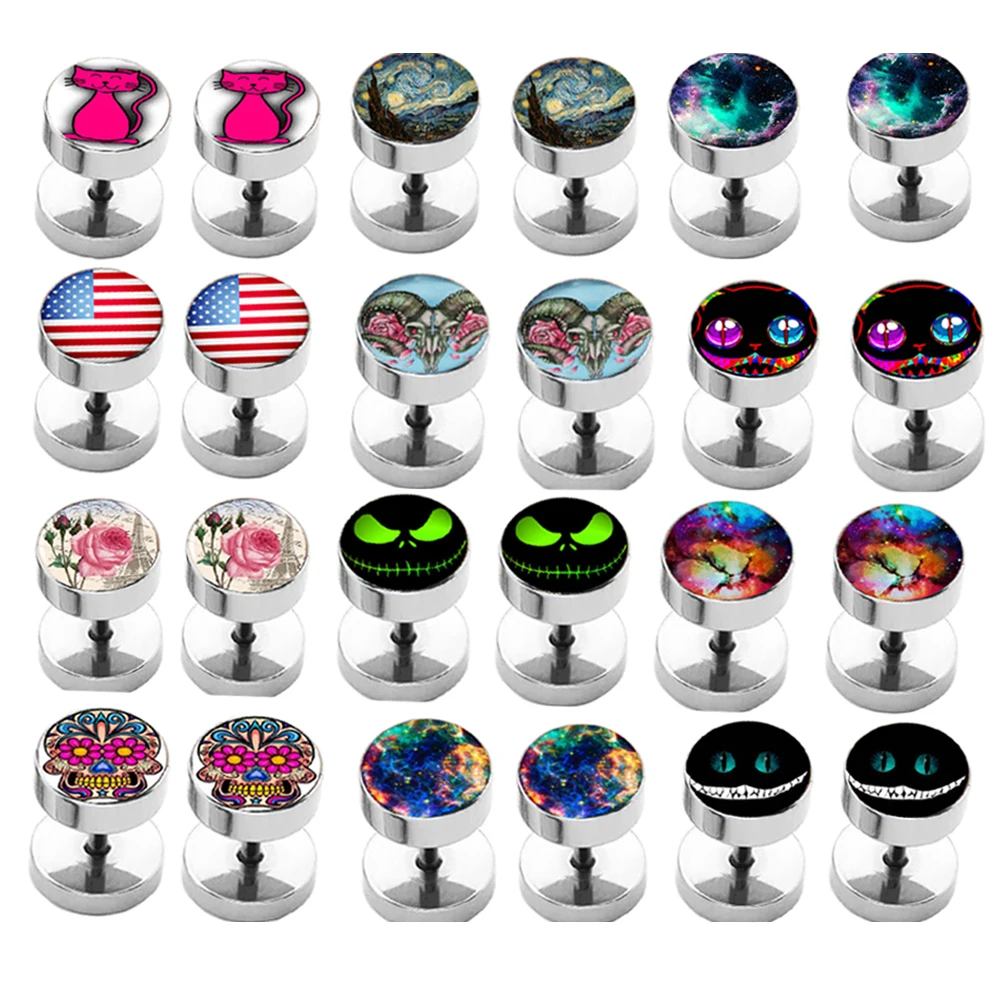 Mix 25 Logo Stainless Steel Ear Piercing Plug Fake Plugs Ear Expender Tunnels Tragus Body Jewelry 50pcs/lot
