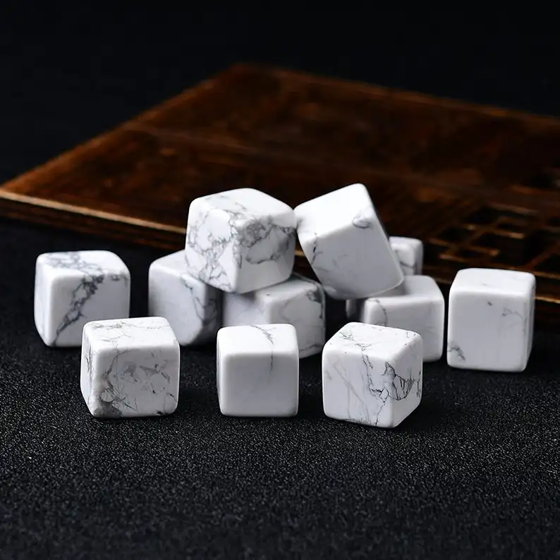 

6 Pieces Polished Natural Howlite CUBE Tumbled Stone Gravel Crystal White Turquoise Hand-Polished Fish Tank Decor Garden Gift
