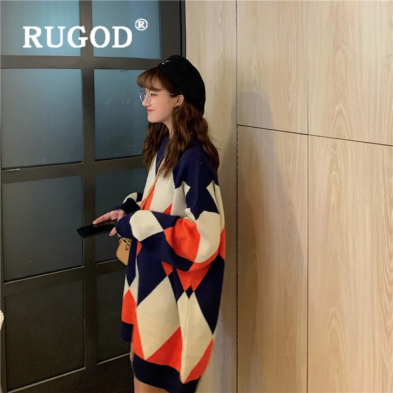 Женское длинное платье-свитер RUGOD платье-пуловер оверсайз в Корейском стиле