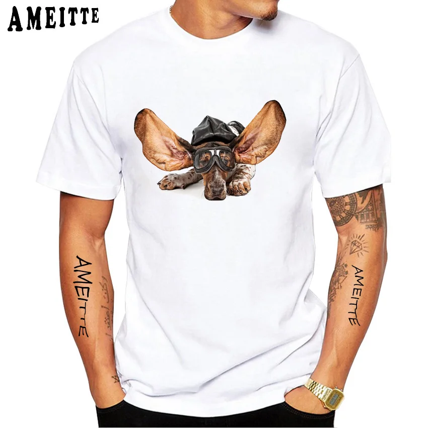 Забавные гончую Собака Негабаритных уши печати t рубашка летняя модная мужская