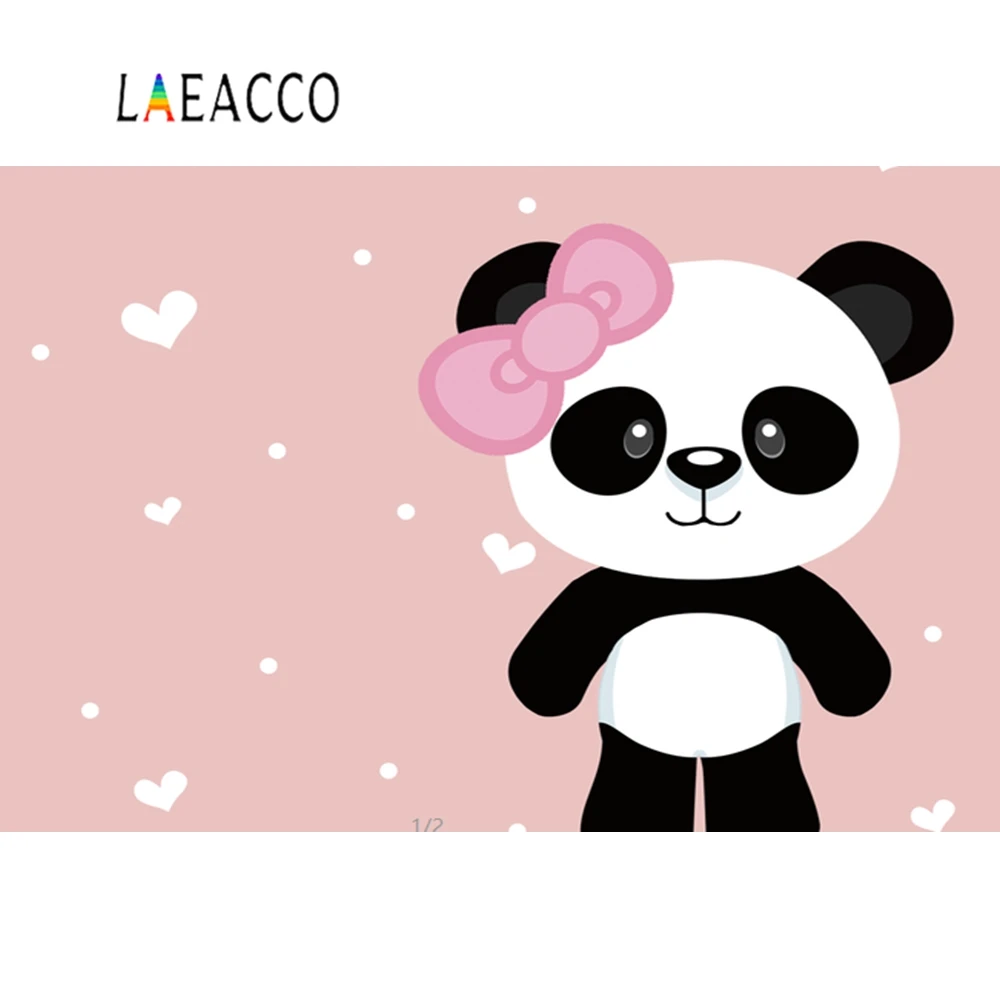 

Laeacco Pink Princess Panda Birthday Party Heart Love Baby Newborn Portrait Photo Background Photography Backdrop Photo Studio