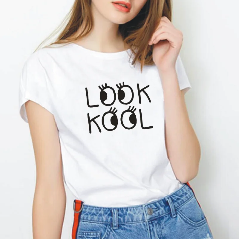 Вид kool с принтом букв женские топы футболки цвета: черный белый розовый коротким