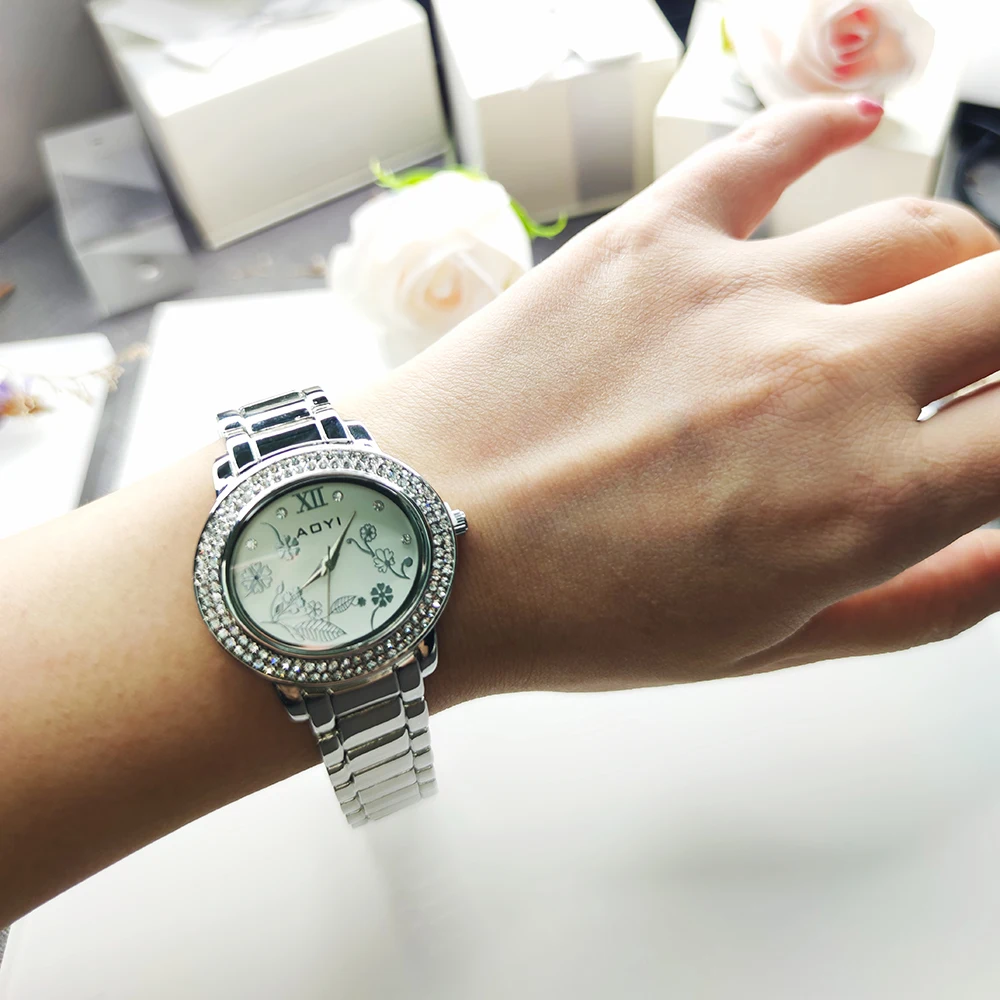 2021 Большие женские модные часы стразы наручные кварцевые с кристаллами