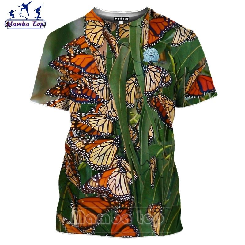 

Mamba Top Flower Pollination Butterfly T Shirt Women Men Tshirt Sandy Beach 3D Print Insect Moth Flock Hip Hop Clothes Wholesale