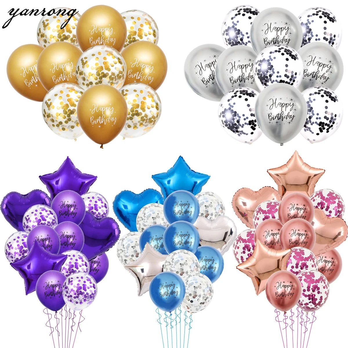 

10/14pcs Metallic Balloons Heart Star Gold Printing Confetti Balloon Birthday Party Decoration Kids Adult Globos Wedding Decor