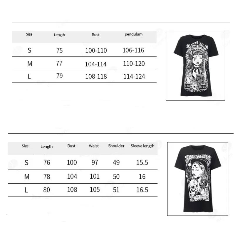 

Harajuku Casual Gothic Clothes Vintage Black Tops Woman Graphic T-Shirts Summer Streetwear Fashion Witch Printing Top