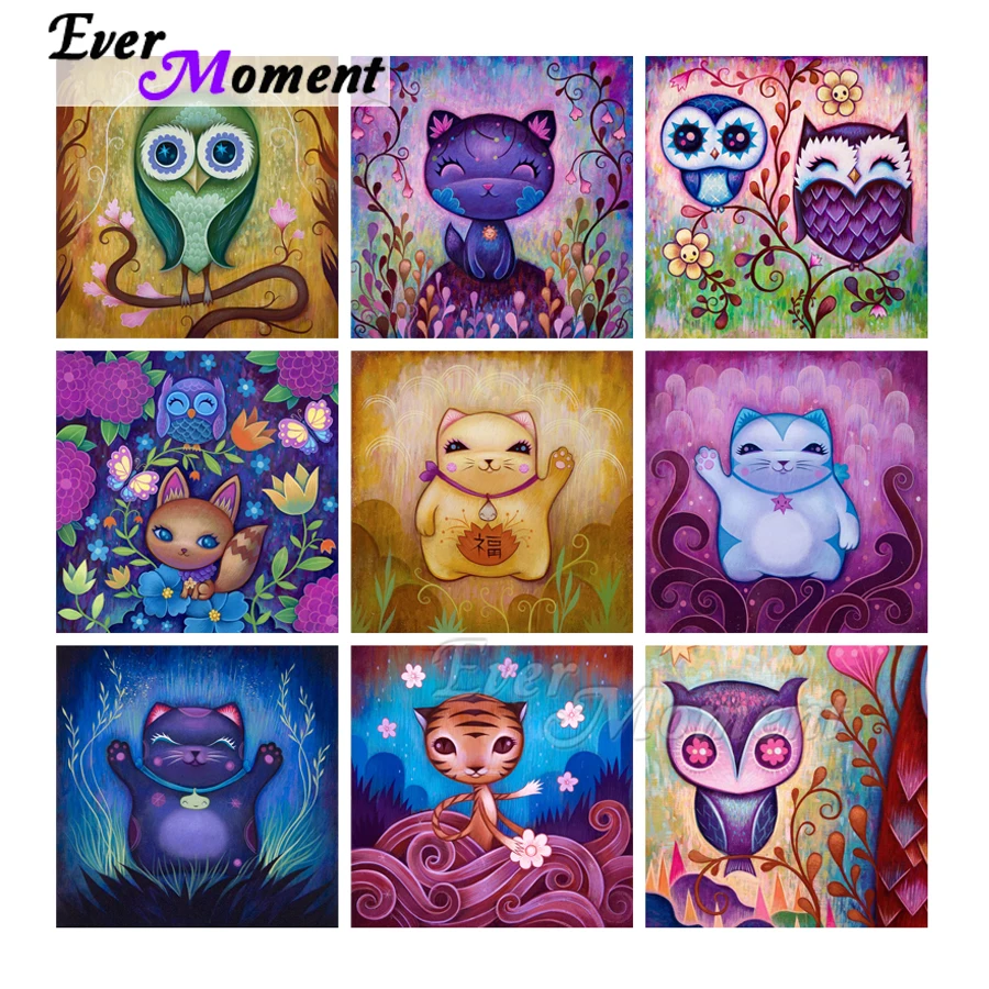 

Ever Moment Full Square Diamond Painting Kit Colorful Animal Eagle Bear Diamond Embroidery Mosaic Handicraft ASF2309