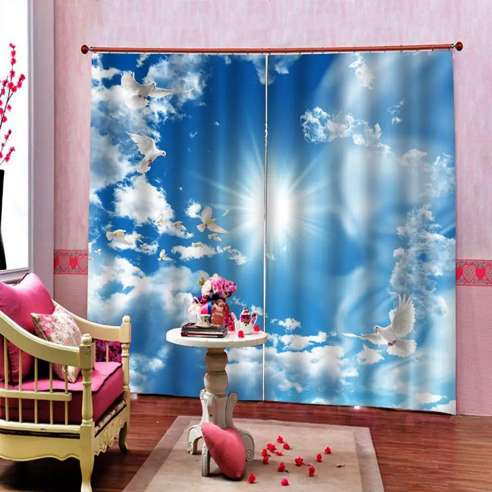 На солнце голубое небо белый занавес с облаками фото печать для гостиной спальни