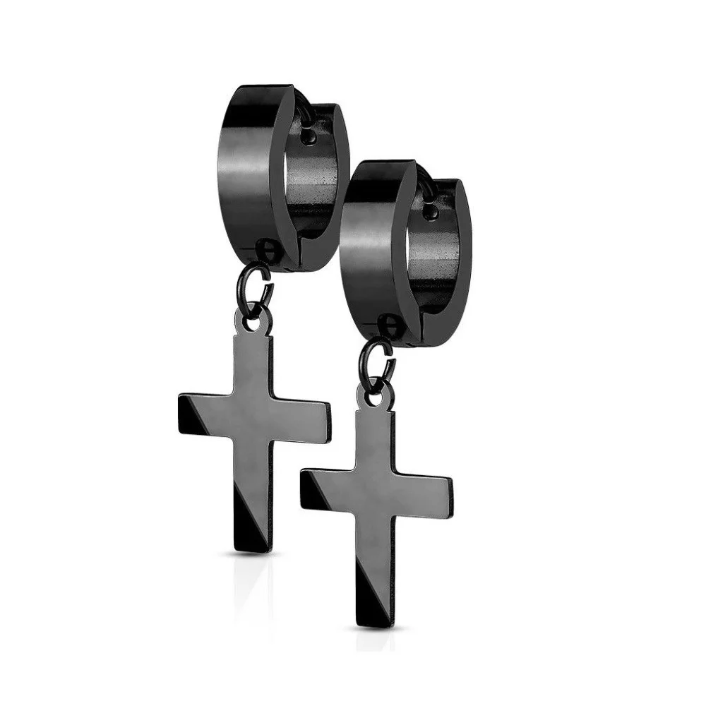 

Gold Plated Stainless Steel Dangle Cross Hoop Earrings