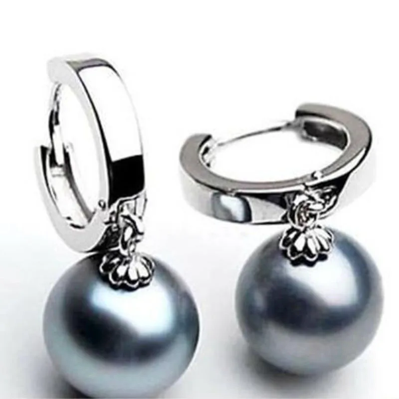 

charming pair of 10-11mm tahitian black pearl dangle earring 925s