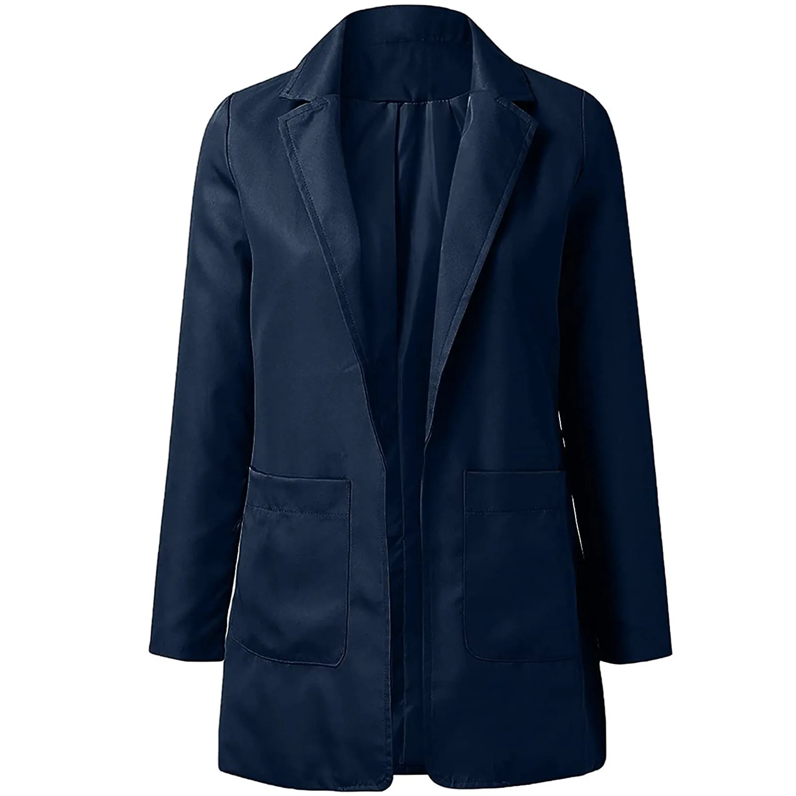 

Office Ladies Notched Collar Women Blazer Autumn Long Jacket Tops 2021casual Pockets Female Cardigans Suits Coat Plus Size S-5xl