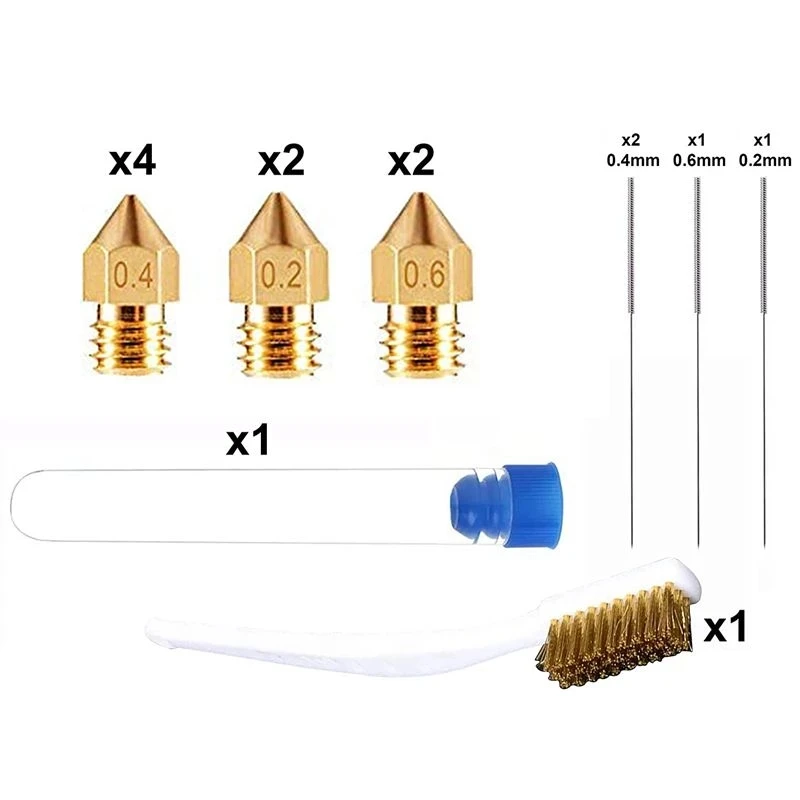 

8*MK8 0.2mm 0.4mm 0.6mm Nozzle 1.75mm with Storage Box & Cleaning Needles and Copper Wire Brush Kit For 3D Pinter