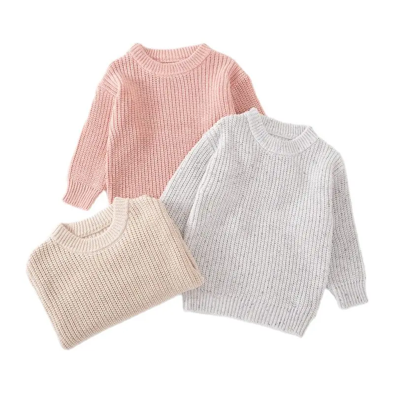 100% Cotton Oversized Baby Boys Girls Sweater Vintage Chunky Pullover Kids Knitwear