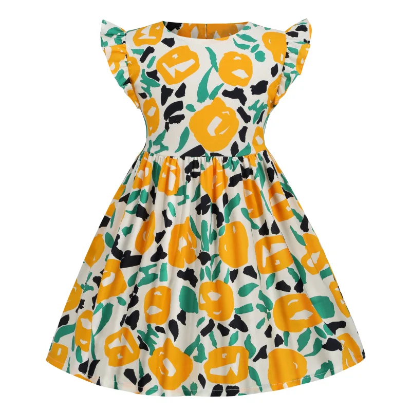 

New Arrival 2021 Summer Dresses For Baby Girls Cotton Children Short Sleeve Floral Clothes Flower Print Kids Clothing 2-6 Years
