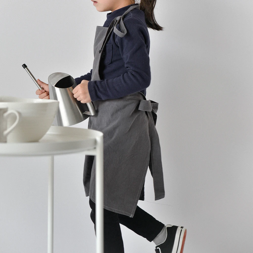 Детский фартук из чистого хлопка однотонный для кухни кафе повседневного бара