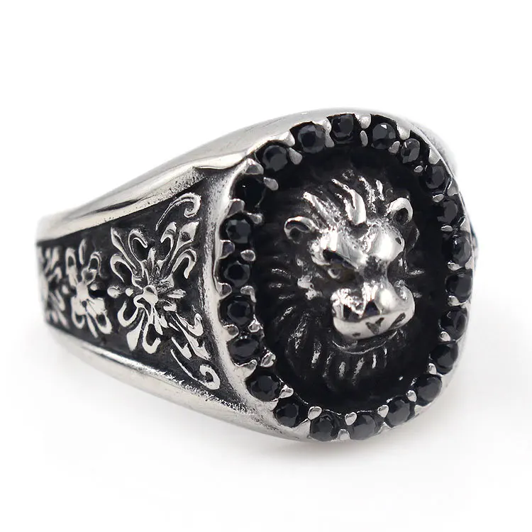 Sinogaa Party Band Lion Animal Rings For Men Women New Fashion Head With Black Crystal Rock Roll Dropshipping | Украшения и