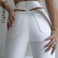 cryptographic fashion hollow flare pants denim jeans for woman high waist bottom streetwear long trousers pants jeans bodycon