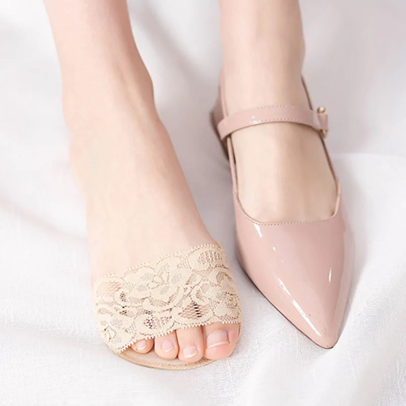 Women Yogis Socks Sponge Silicone Anti-slip Lining Open Toe Heelless Liner Sock Invisible Forefoot Cushion Foot Pad Cotton Socks