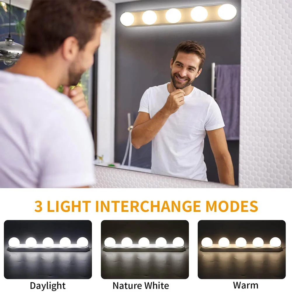 

Actress Light Led Mirror Light Portable 3 Color Temperature Modes 5 Levels Dimmable Dresser Light Beauty Salon for Home IP65