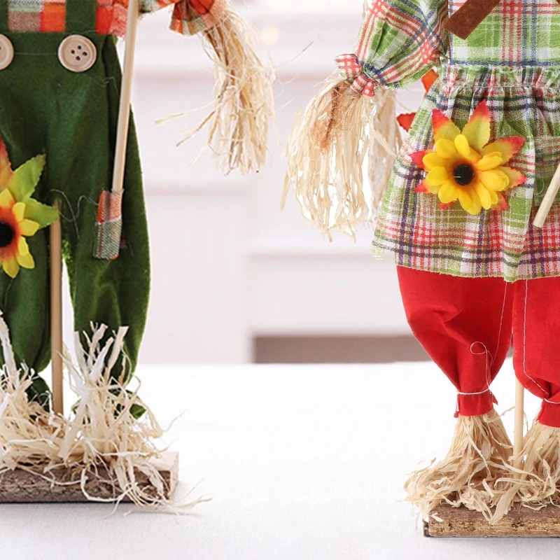 

OOTDTY Scarecrow Ornaments Standing Flower Straw Doll Desktop Layout Halloween Decoration for Kindergarten Room Classroom