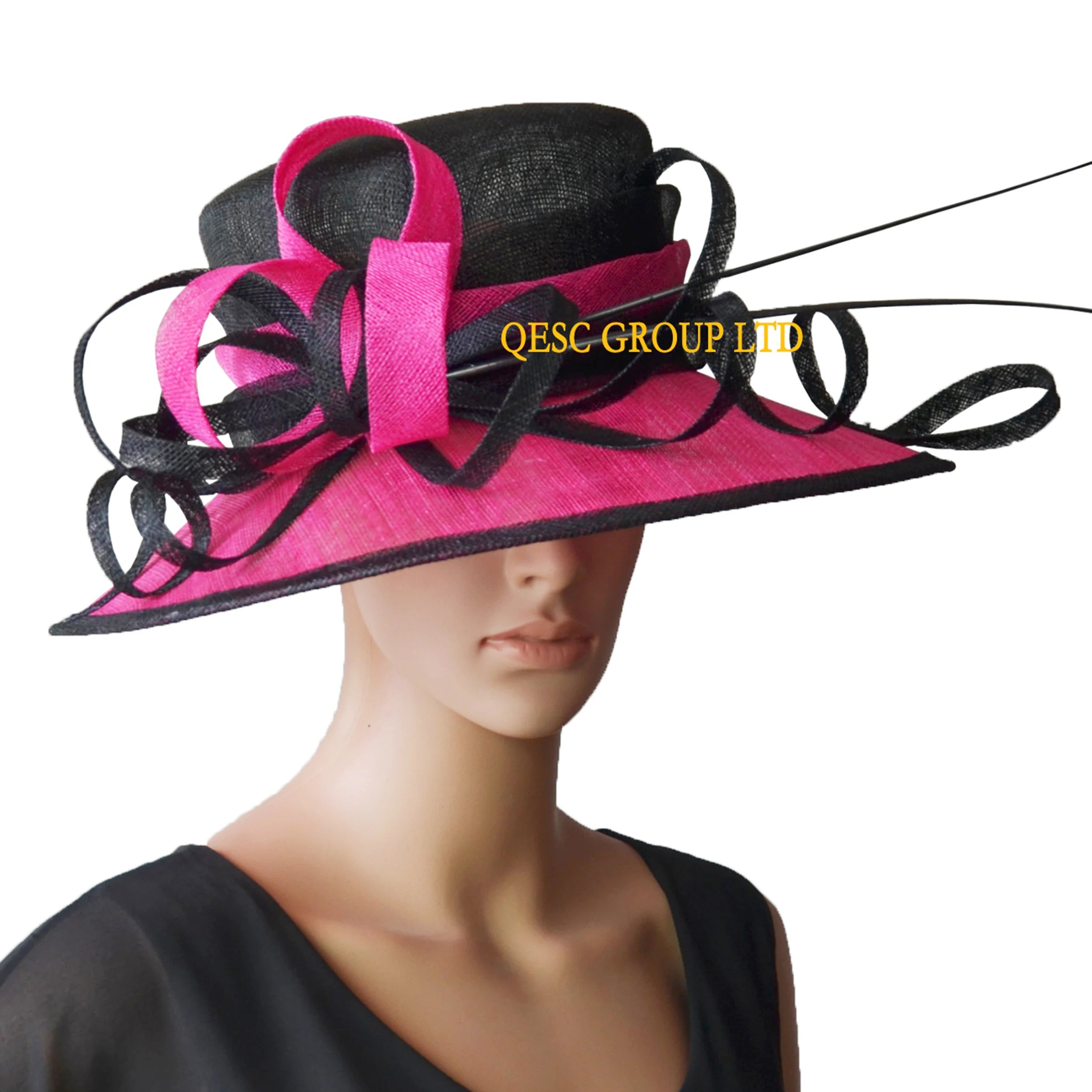 Платье Sinamay с большими полями шляпа страусиным стержнем для свадьбы скачек