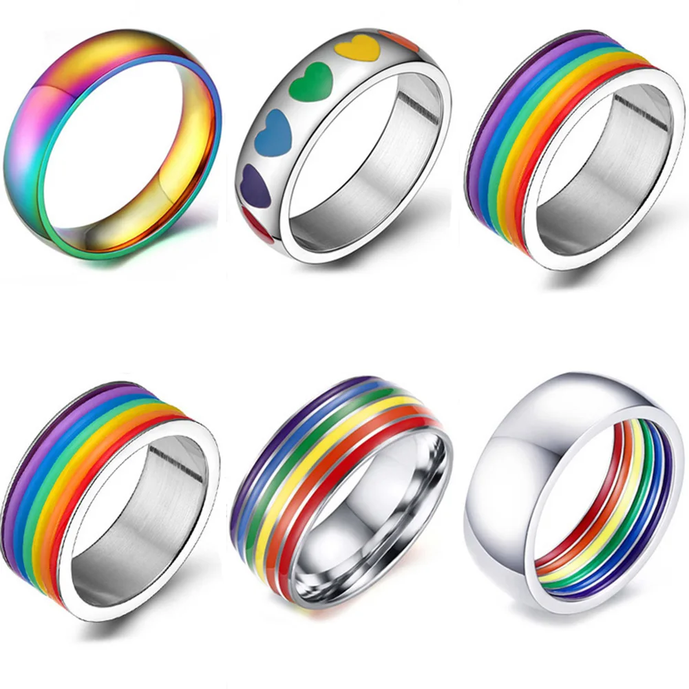 Мужские и женские радужные разноцветные ЛГБТ кольца Pulsera из нержавеющей стали