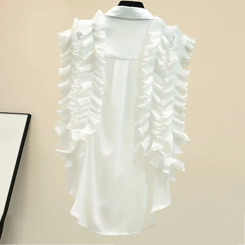 CHICEVER Повседневная шифоновая Лоскутная Женская рубашка с оборками и отворотом