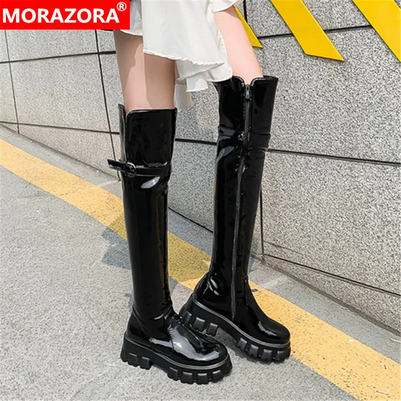 MORAZORA/2020 большие размеры 33 46 зимние теплые сапоги выше колена модные женские