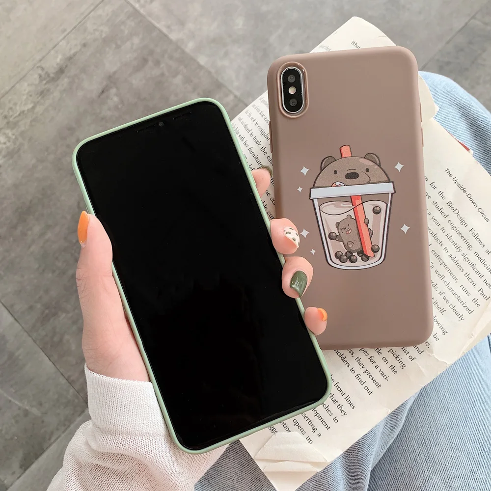

Cute Cartoon Milk Tea Bear Phone Case for iPhone 12 11 Pro Max Mini SE 2020 X XR XS Max 8 7 6 6S Plus Shockproof Soft TPU Cover