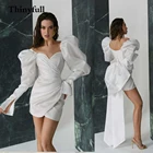 Thinyfull с пышными рукавами с длинным бантом Мини Свадебные платья в стиле бохо сердечком простые пляжные свадебные платья на пуговицах платье невесты платья