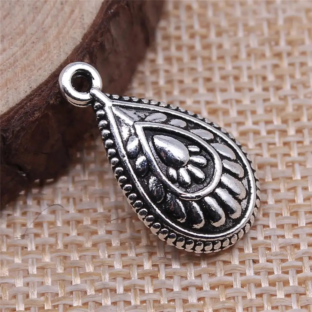 

Earring Charms For Jewelry Making 10pcs Carved Water Drops Charms 23x13mm Antique Silver Plated
