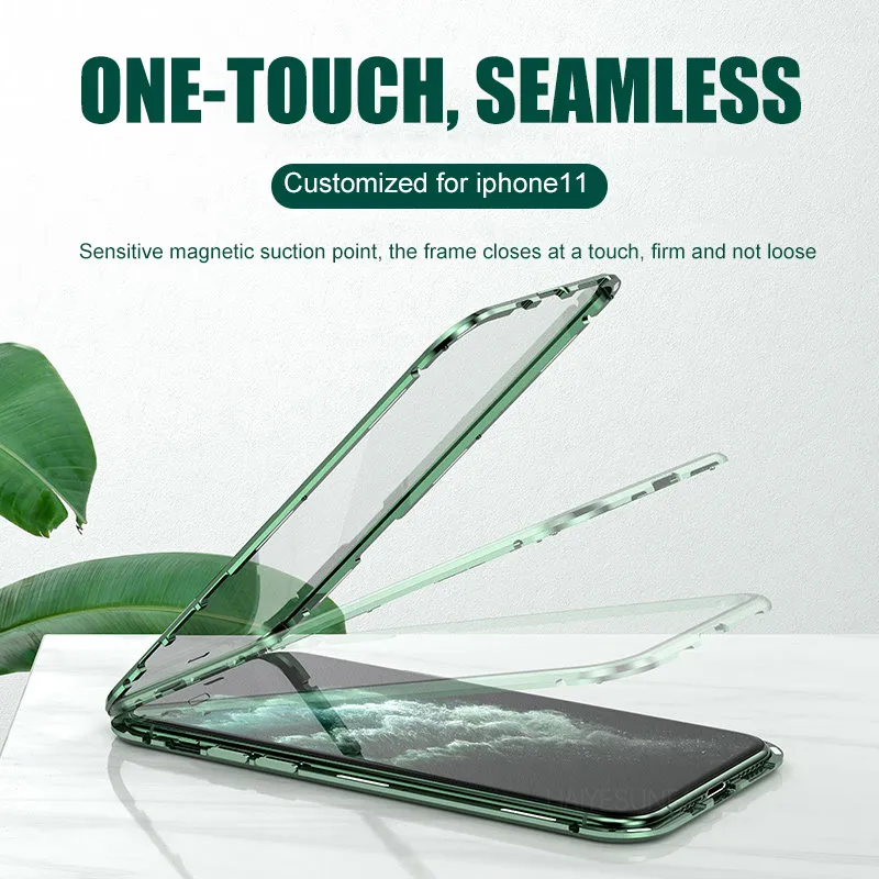 

metal magnetic 360 phone case for i phone 11 pro max XR XSMAX 7 8 PLUS double-sided tempered glass cover i-phone 11 case