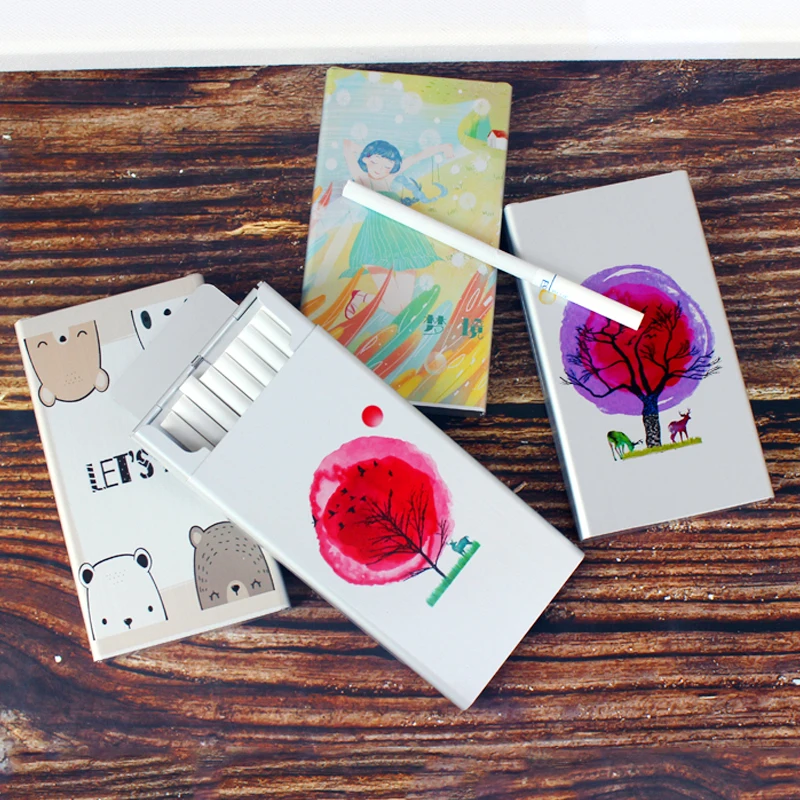 Милый маленький животных металл мода скользящая тонкая сигарета чехол Коробка