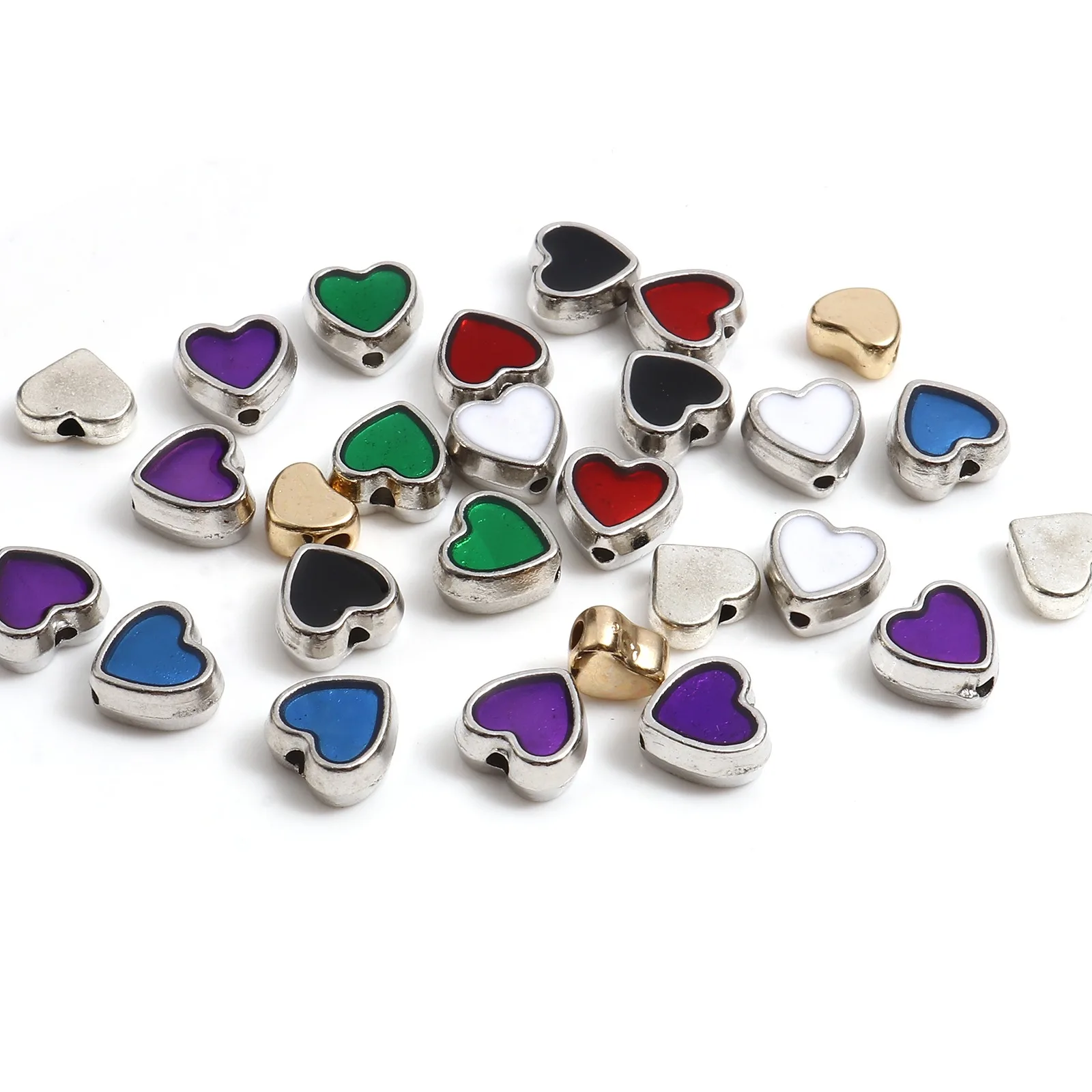 

Разделительные бусины в форме сердца, разноцветные разделительные бусины, серебряные металлические бусины, милые бусины на День святого Ва...