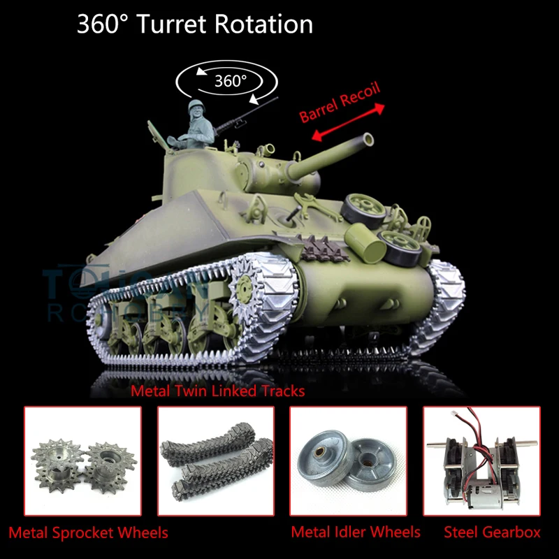 

1/16 6.0 Henglong M4A3 Sherman RC Tank 3898 360Turret Metal Track Barrel Recoil TH17066-SMT2