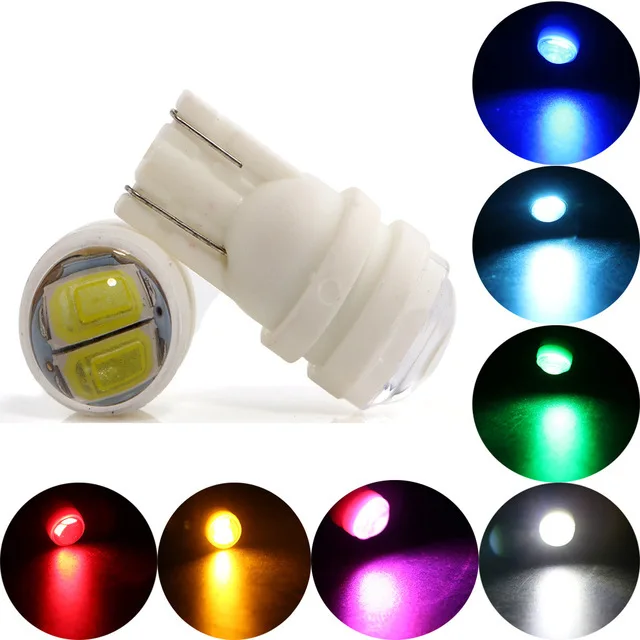 

2 шт., Автомобильные светодиодные лампы T10 W5W 194 168 5630 2SMD 12 В постоянного тока, 7 цветов, 60 лм