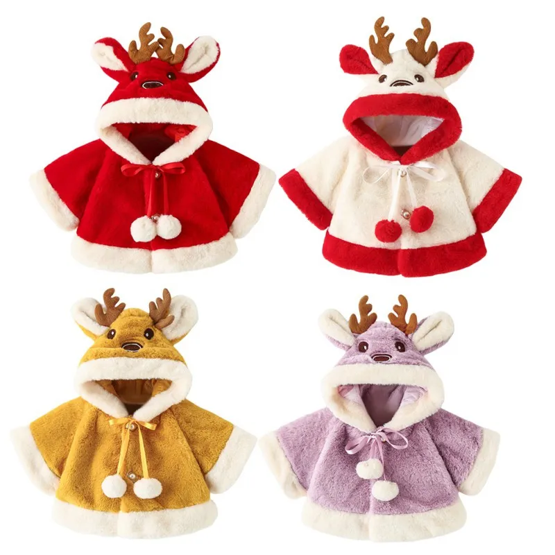 

Thicken Hooded Elk Ear Cloak Baby Toddler Infant Girls Clothes Cute Fleece Fur Winter Warm Coat Outerwear Kids Cloak Jacket