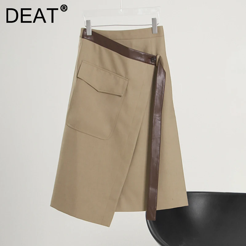 

Женская Асимметричная юбка DEAT, Однотонная юбка с высокой талией, модель 7Z600 на осень и зиму, 2021