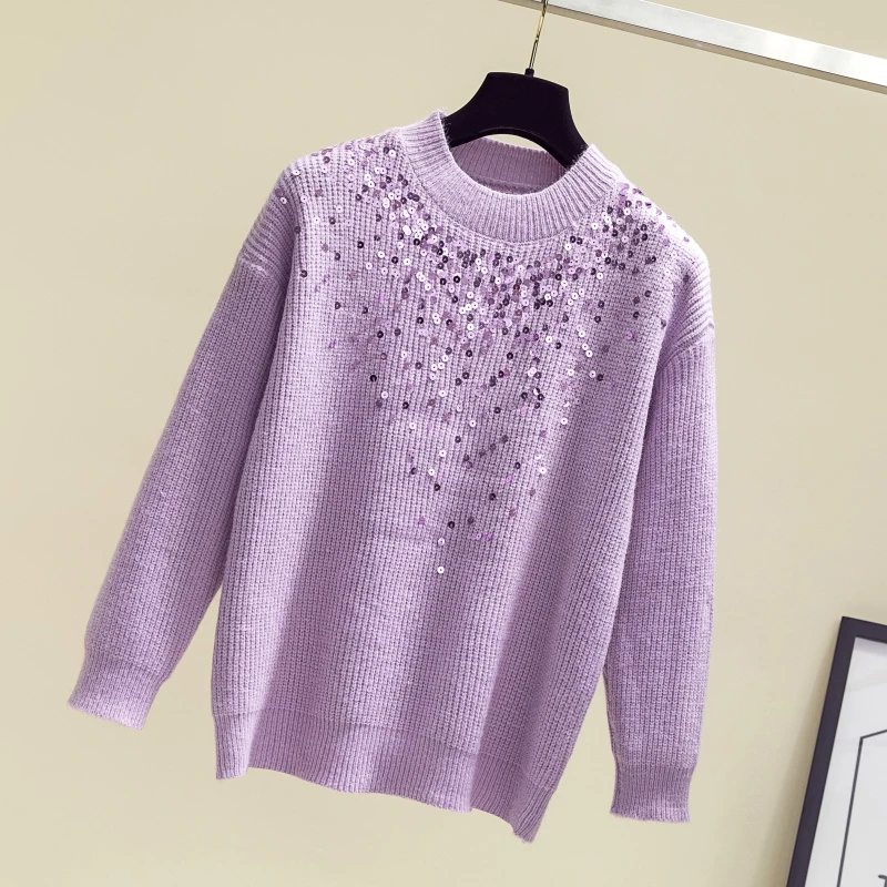 2019 Новый Модный осенне-зимний свитер с круглым вырезом Женский однотонный