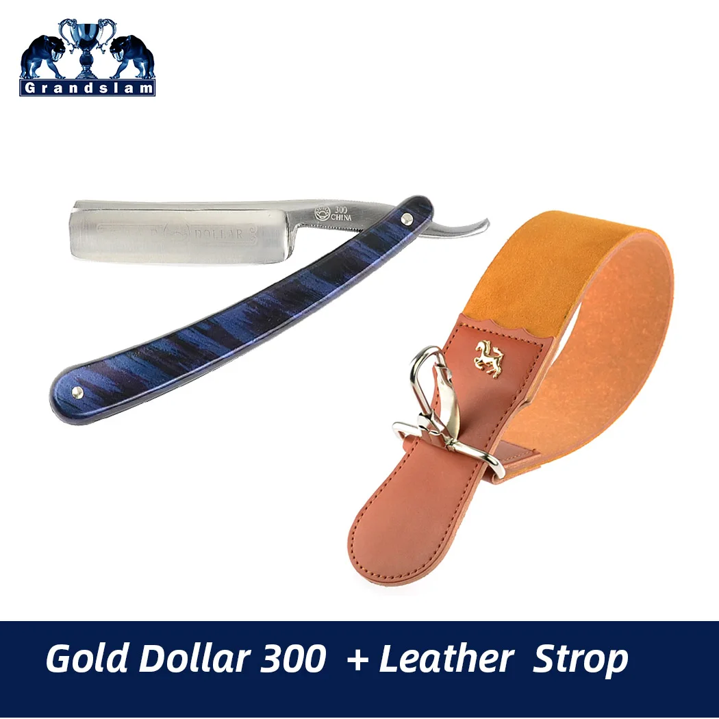 GD300 and Strop Grandslam, прямая бритва, бритва для бритья, золотой доллар, 208+, кожаный точильный ремень, ремешок для мужчин, Парикмахерская - Цвет: GD300 and Strop