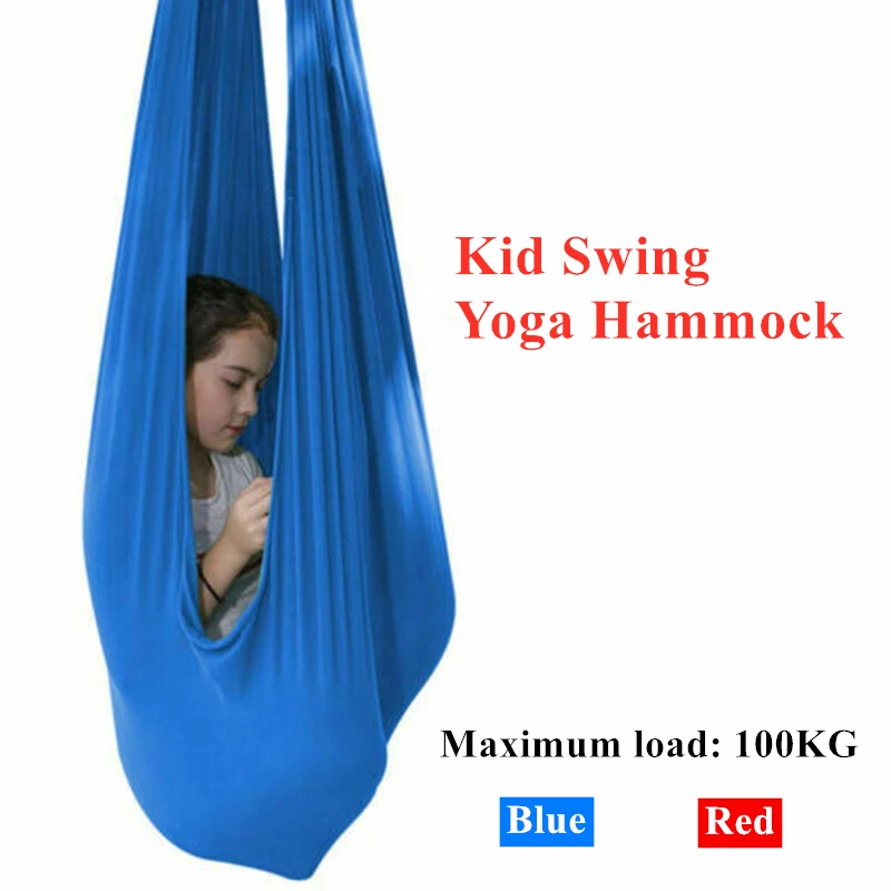 

Indoor Kid Hammock Sensory Swing Yoga Steady Hanging Seat Chair House Cuddle Therapy Swing for Autism ADHD Aspergers Blue Red