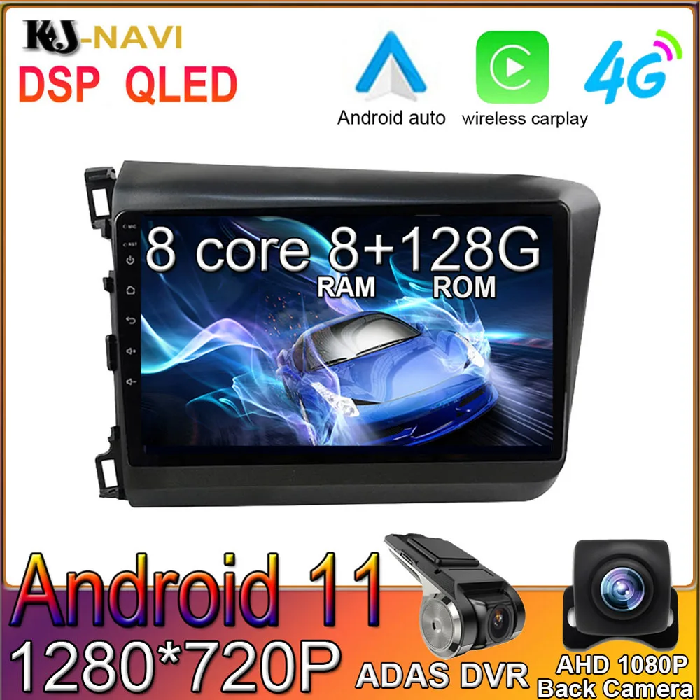 

9”4G LTE Android 11 For Honda Civic 2012 2013 2014 2015 Car Video Radio Stereo CARPLAY Multimedia GPS Navigation