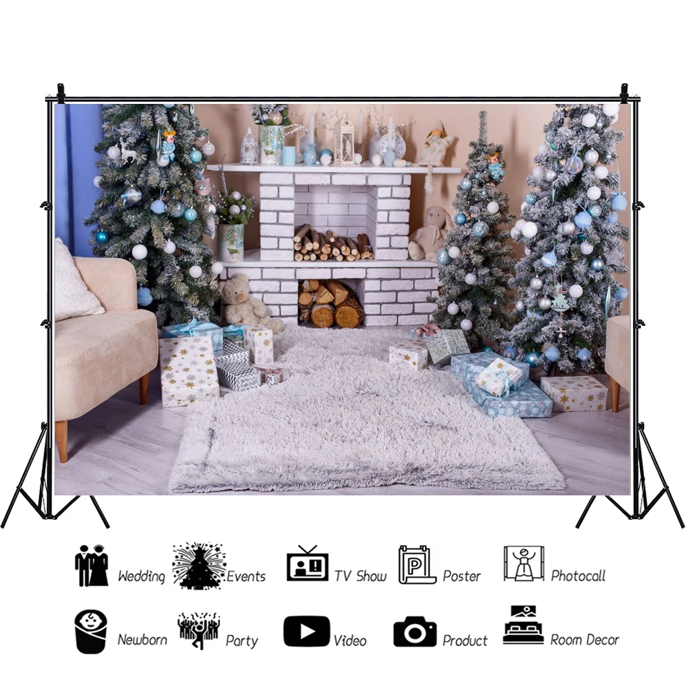 Laeacco Рождественская елка камин интерьерные фотографии фоны Виниловые бесшовные
