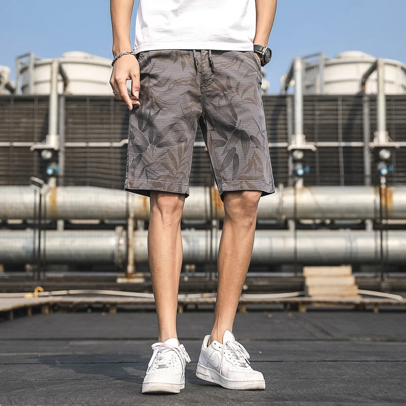 Шорты мужские пляжные с принтом листьев повседневные модные короткие штаны