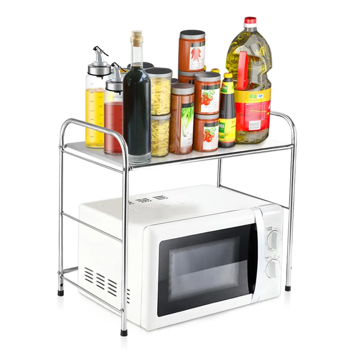 

50CM/60CM Removable Microwave Rack Kitchen Stainless Steel Utensils Spices Storage Shelf Holder Organizer Separator Rack