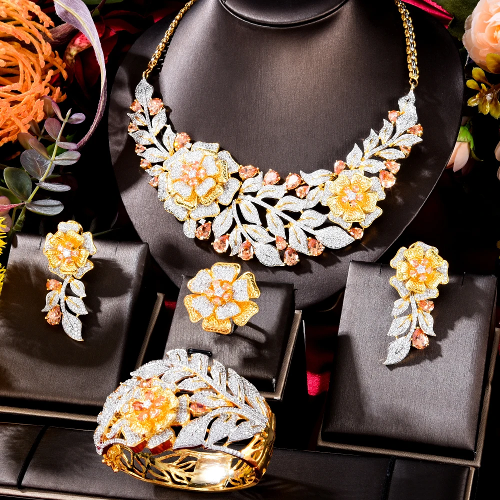 

GODKI Новое Великолепное роскошное золотое ожерелье 4 шт., Женское кольцо, романтичное свадебное ювелирное изделие для свадебной вечеринки