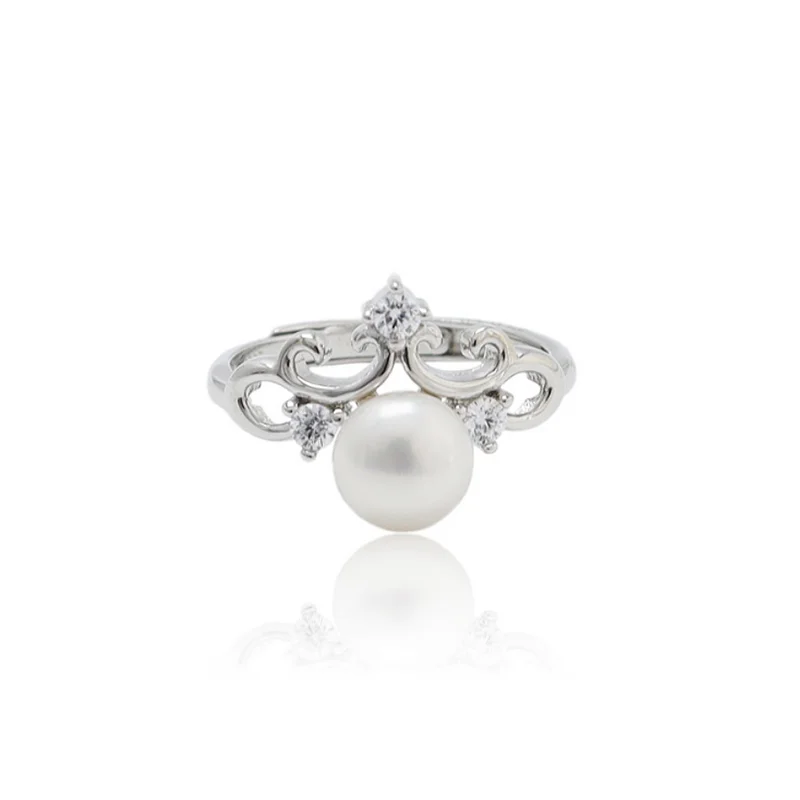 

MeiBaPJ Natural Freshwater Pearl An Crown Ring Real 925 Sterling Silver Fine Wedding Jewelry For Women