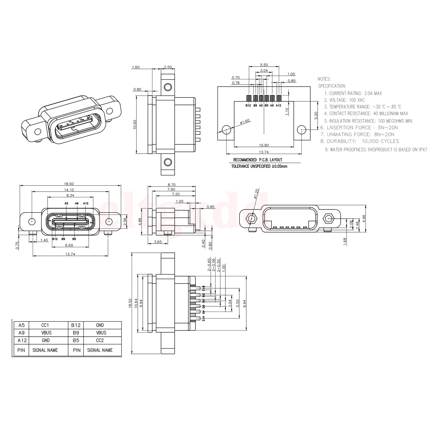 1 шт. USB 3 Type-C 6-контактный разъем SMD DIP с отверстием для винта DIY PCB дизайн
